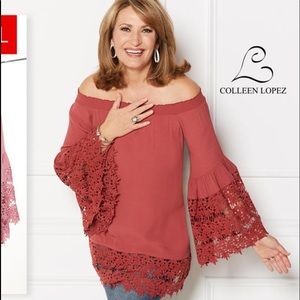 NWOT Colleen Lopez L lace off shoulder blouse